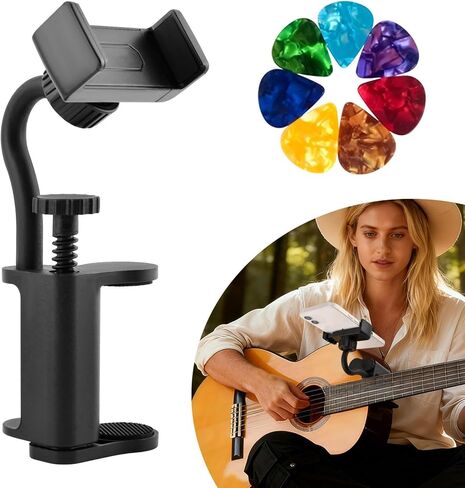 Guitar Phone Holder Adjustable & 360° Rotatable Guitar Mount for Guitars/Ukulele,Adjustable Phones Holder for 6-10cm Thick,for Digital Sheet Music,Live Streaming in Kuwait