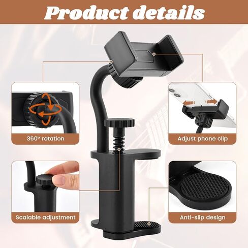 Guitar Phone Holder Adjustable & 360° Rotatable Guitar Mount for Guitars/Ukulele,Adjustable Phones Holder for 6-10cm Thick,for Digital Sheet Music,Live Streaming in Kuwait