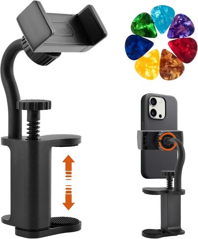 Guitar Phone Holder Adjustable & 360° Rotatable Guitar Mount for Guitars/Ukulele,Adjustable Phones Holder for 6-10cm Thick,for Digital Sheet Music,Live Streaming in Kuwait