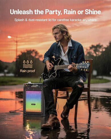 آلة كاريوكي للبالغين مع 2 ميكروفونات لاسلكية ومدخل جيتار، مكبر صوت بلوتوث 5.3 احترافي، نظام كاريوكي خشبي محمول مع صوت جهوري/ثلاثي قابل للتعديل للفناء الخلفي، والحفلات المنزلية in Kuwait