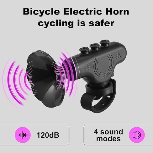 بوق الدراجة الكهربائية، جرس دراجة إلكتروني مقاوم للماء بقوة 120 ديسيبل مع بطارية قابلة للشحن 300 مللي أمبير في الساعة | بوق الدراجة للمقود | أجراس سهلة التركيب للبالغين والأطفال والدراجات الجبلية والدراجات الإلكترونية - أسود in Kuwait
