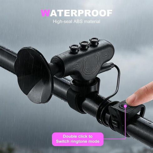 بوق الدراجة الكهربائية، جرس دراجة إلكتروني مقاوم للماء بقوة 120 ديسيبل مع بطارية قابلة للشحن 300 مللي أمبير في الساعة | بوق الدراجة للمقود | أجراس سهلة التركيب للبالغين والأطفال والدراجات الجبلية والدراجات الإلكترونية - أسود in Kuwait