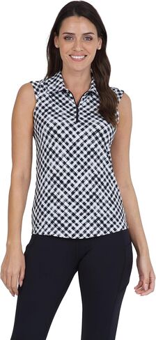 IBKUL Athleisure Wear واقي من الشمس UPF 50+ Icefil Cooling-Gingham Check Print بدون أكمام Polo-14876 in Saudi Arabia