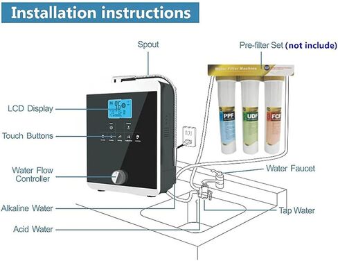 Alkaline Water Ionizer, Smart Home Water Ionizer Up to 800Mv Orp, Ph 3.5-10.5 Alkaline Acid Water Machine, Regulation Valve to Control Ph and Orp/Auto-Cleaning in Saudi Arabia