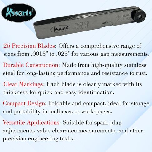 ASSORTS Feeler Gauge – 26 Blades (.0015" to .025") | Stainless Steel Thickness Gauge Tool for Automotive, Engineering & Valve Adjustment in Saudi Arabia