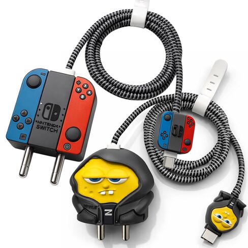 3D Pack of 2 Cartoon Charger Protector for iPhone 18W 20W iPhone 14 13 12 11 Pro Max Charging Cable Charger Head Cover Cable Accessory Data Cable Protective Sleeve (Kitty and Bear) in Kuwait