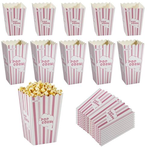 36 Pack Large Popcorn Boxes, 7.87x4.13 Inch Cardboard Popcorn Containers, Pink and White Striped Popcorn Bags for party, Carnival Party, Movie Night Supplies (Pink L) in Saudi Arabia