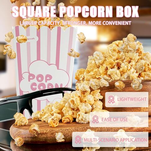 36 Pack Large Popcorn Boxes, 7.87x4.13 Inch Cardboard Popcorn Containers, Pink and White Striped Popcorn Bags for party, Carnival Party, Movie Night Supplies (Pink L) in Saudi Arabia