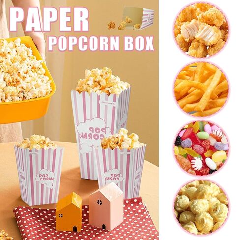 36 Pack Large Popcorn Boxes, 7.87x4.13 Inch Cardboard Popcorn Containers, Pink and White Striped Popcorn Bags for party, Carnival Party, Movie Night Supplies (Pink L) in Saudi Arabia