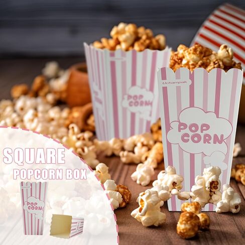 36 Pack Large Popcorn Boxes, 7.87x4.13 Inch Cardboard Popcorn Containers, Pink and White Striped Popcorn Bags for party, Carnival Party, Movie Night Supplies (Pink L) in Saudi Arabia