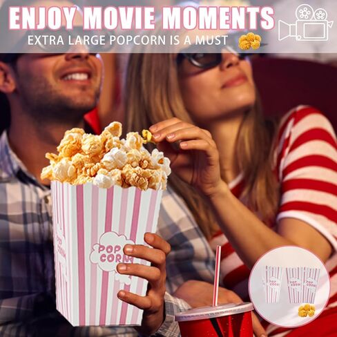 36 Pack Large Popcorn Boxes, 7.87x4.13 Inch Cardboard Popcorn Containers, Pink and White Striped Popcorn Bags for party, Carnival Party, Movie Night Supplies (Pink L) in Saudi Arabia