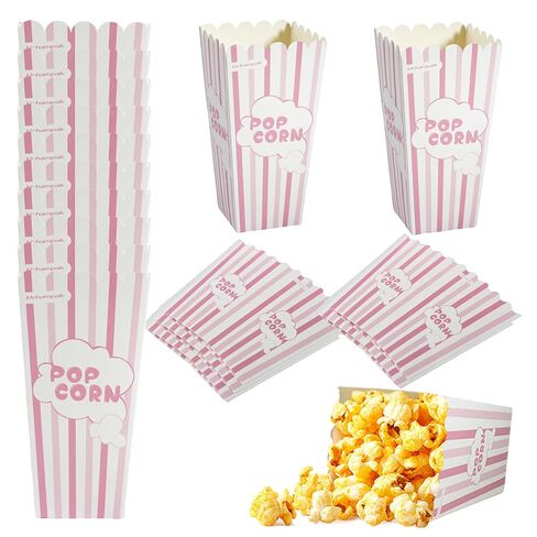 36 Pack Large Popcorn Boxes, 7.87x4.13 Inch Cardboard Popcorn Containers, Pink and White Striped Popcorn Bags for party, Carnival Party, Movie Night Supplies (Pink L) in Saudi Arabia
