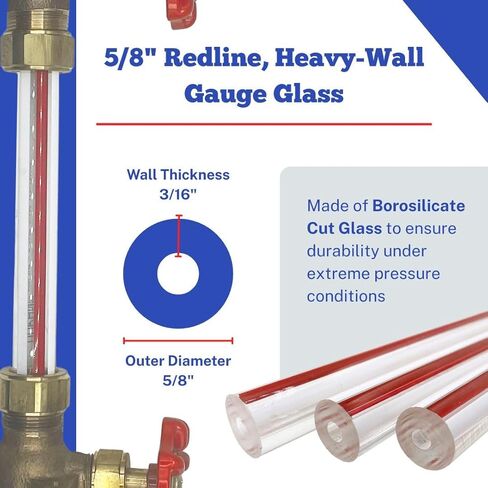 زجاج مقياس الجدار الثقيل Redline 5/8 بوصة OD | سمك الجدار الزجاجي الأنبوبي ذو الخط الأحمر 3/16 بوصة (48 بوصة) in Kuwait