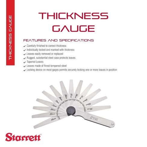 Starrett Tempered Steel Metric Thickness Gage with Tapered Leaves, Locking Device, Rugged and Substanial Steel Case - 0.03-0.50mm Thickness, 13 Leaves - 173MAT in Saudi Arabia