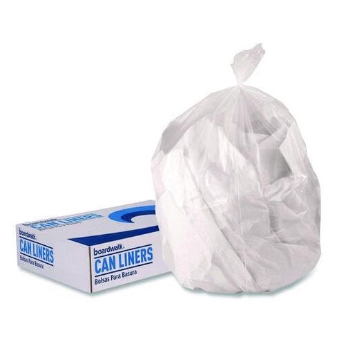 Boardwalk High-Density 16 Gallon Garbage Bags, 500 Count, 24"x33", Clear, Commercial HDPE Waste Can Liners, Coreless Perforated Rolls, Made in the USA in Saudi Arabia