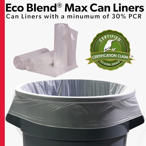 Eco-Blend Max 40-45 Gallon Can Liner by Heritage Bag Co. (150 Pack) 40"x46" 0.8mil Clear. Made with 30% PCR in Saudi Arabia