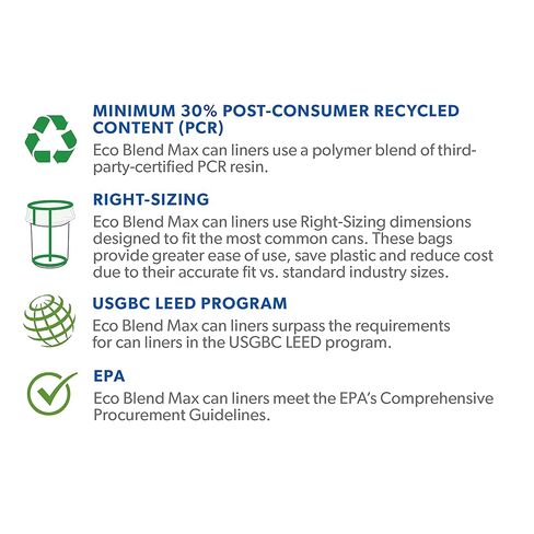 Eco-Blend Max 40-45 Gallon Can Liner by Heritage Bag Co. (150 Pack) 40"x46" 0.8mil Clear. Made with 30% PCR in Saudi Arabia