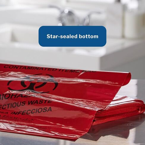 McKesson Infectious Waste Bag, Biohazard, Star Sealed Bottom, Red, 1.25 Mil, 40 to 45 gal, 40 in X 46 in, 150 Count in Saudi Arabia