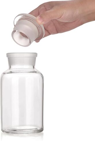 Lab Glass Reagent Bottle, Wide Mouth Borosilicate Glass Storage Bottle with Ground Stopper, 500ml, Clear in Kuwait