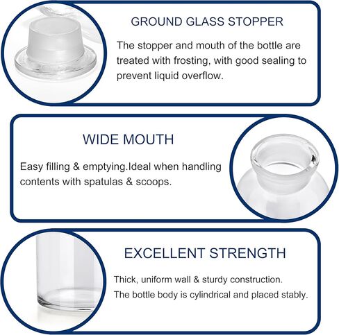 Lab Glass Reagent Bottle, Wide Mouth Borosilicate Glass Storage Bottle with Ground Stopper, 500ml, Clear in Kuwait