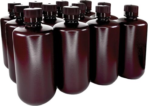 EISCO - عبوة مكونة من 12 زجاجة كاشف HDPE ذات الفم الضيق سعة 1000 مل مع أغطية من مادة البولي بروبيلين، غير معقمة، تخزين حساس للضوء، -100 إلى 120 درجة مئوية، تم اختبارها ضد التسرب، حاويات عينات المختبر in Saudi Arabia