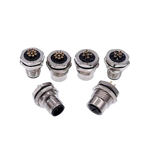 PCB Sensor Connector M12 Front Panel Nut Flange Socket M1216 Connectors 4 5 8pin Screw Threaded Coupling Male Female 1Pcs(Female 5pin) in Saudi Arabia