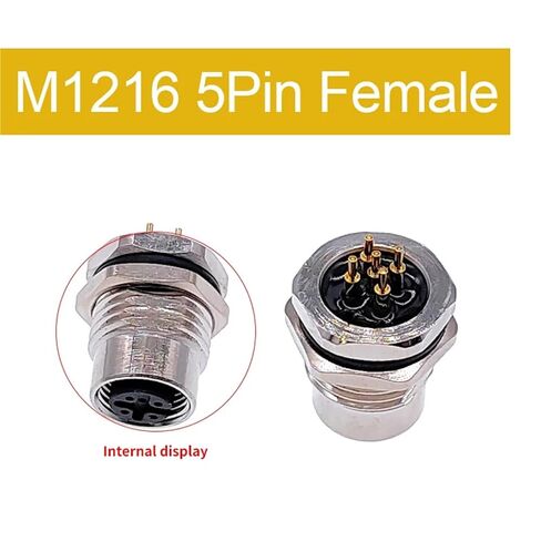 PCB Sensor Connector M12 Front Panel Nut Flange Socket M1216 Connectors 4 5 8pin Screw Threaded Coupling Male Female 1Pcs(Female 5pin) in Saudi Arabia