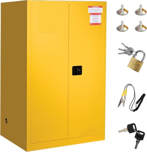 30 Gal Flammable Safety Cabinet, 2-Door Yellow Safety Storage Cabinet with Adjustable Shelves, Galvanized Steel Chemical Cabinet for Garage, Shop, Industrial Use in Saudi Arabia