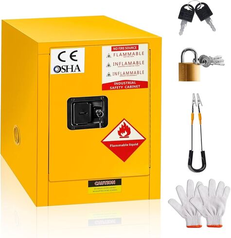 16 Gal Flammable Safety Cabinet, 23 x 18 x 18 Inch Galvanized Steel Flammable Liquid Storage Cabinet for Commercial Industrial and Home Use, Adjustable Shelf Fire Cabinet, Yellow in Saudi Arabia