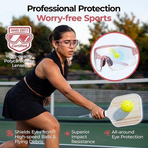 Pickleball Glasses for Men Women, Auto-Tinting Pickleball Safety Glasses with ANSI Z87.1,Pickleball Eye Protection in Kuwait