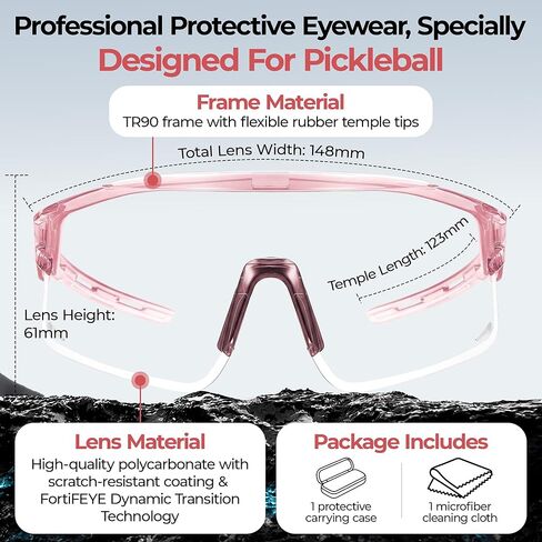 Pickleball Glasses for Men Women, Auto-Tinting Pickleball Safety Glasses with ANSI Z87.1,Pickleball Eye Protection in Kuwait