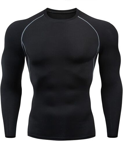 Men's Quick-Dry Stretch Fitness Shirt- High Neck Long Sleeve Workout Top (Black,Medium) in Saudi Arabia