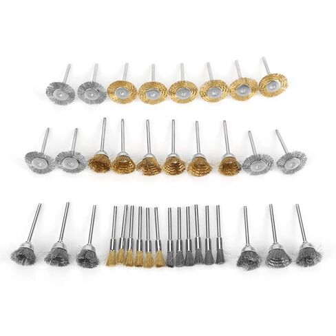 36pcs Polishing Wheel Set, Brass Wire Steel Wire Brush Kit with Pen Flat Cup Shaped Wheels - Durable Material, Versatile Rotary Tool Accessories for Rust Removal and Surface in Saudi Arabia