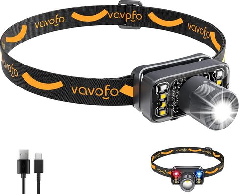 مصباح يدوي مصباح الأمامي المصابيح الأمامية Vavofo 2-pack ، 500 Lumen مصباح أمامي مقاوم للماء مع ضوء أبيض زاهي +إضاءة حمراء ، تعتيم ، خفيفة الوزن ، قابلة للتعديل ، 5 أوضاع للتخييم in Kuwait