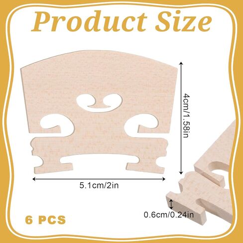 6 Pack Violin Bridge 4/4 Full Size, Pre-Cut Violin Bridge Tool Fine Grade Maple Violins Parts Sound Volume Violins Parts for Fit Most 4/4 in Saudi Arabia