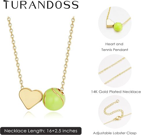 Turandoss Sports Necklace for Women, 14K Gold Plated Heart Pendant Soccer Football Basketball Necklaces for Women Gold Pickleball Volleyball Tennis Softball Necklace Gifts for Sports Lovers Fans Teams in Saudi Arabia
