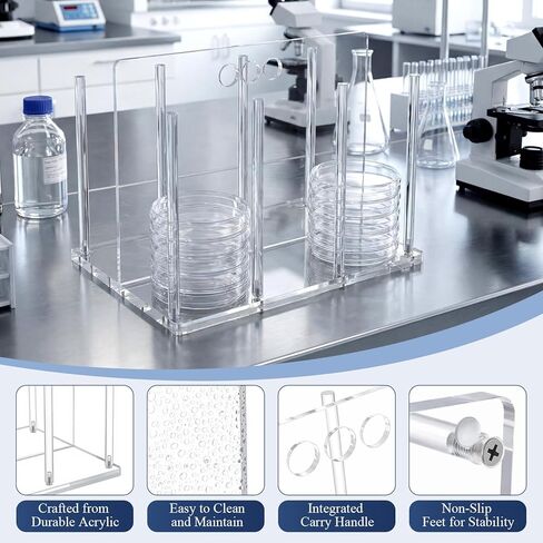 حامل أطباق بيتري من لينوسين بسعة 90 مم يحمل ما يصل إلى 60 طبقًا، موزع أطباق بيتري من الأكريليك الشفاف، منظم تخزين قابل للتكديس في المختبر مع وسادات مضادة للانزلاق، قابل للفصل وسهل التنظيف in Kuwait