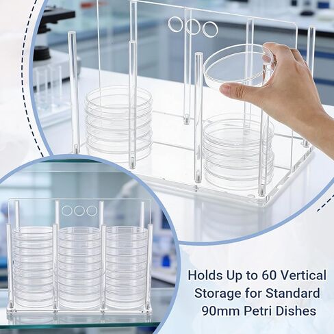 حامل أطباق بيتري من لينوسين بسعة 90 مم يحمل ما يصل إلى 60 طبقًا، موزع أطباق بيتري من الأكريليك الشفاف، منظم تخزين قابل للتكديس في المختبر مع وسادات مضادة للانزلاق، قابل للفصل وسهل التنظيف in Kuwait