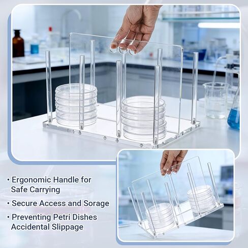 حامل أطباق بيتري من لينوسين بسعة 90 مم يحمل ما يصل إلى 60 طبقًا، موزع أطباق بيتري من الأكريليك الشفاف، منظم تخزين قابل للتكديس في المختبر مع وسادات مضادة للانزلاق، قابل للفصل وسهل التنظيف in Kuwait