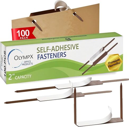 OLYMPX 100 Pcs of 2? Capacity Premium Self Adhesive Prong Paper Fastener Bases, 2.75 Inch Center for Paper File Clip Folder Accessories, 100 per Box in Kuwait