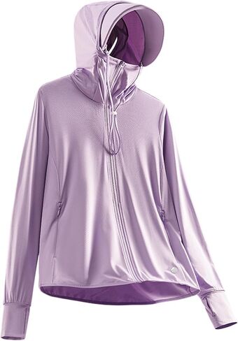 Women's UPF 50+ Sun Protection Jacket Lightweight Cool UV Shirt Long Sleeve with Hoodie Brim Thumb Hole Running in Saudi Arabia