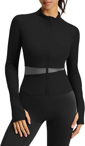 Waist Length Jackets for Women - Full Zip Athletic Track Tops with Thumb Holes Pockets in Saudi Arabia