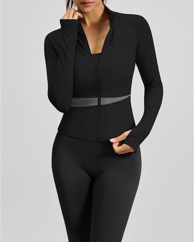 Waist Length Jackets for Women - Full Zip Athletic Track Tops with Thumb Holes Pockets in Saudi Arabia