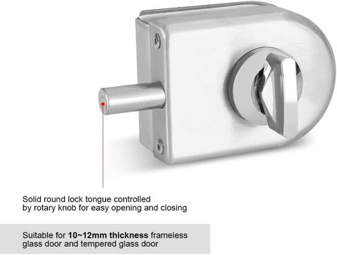 Glass Door Lock, 10~12mm Stainless Steel Latch Rotary Knob Open/Close Home Hotel Bathroom Tools Hardware in Kuwait
