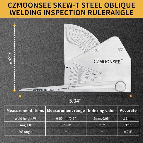 SKEW-T Stainless Steel Oblique Welding Inspection Ruler Angle Weld Gauge Welding Point Measurement Gauge Welding Angle Gauge ulnar Test Ruler in Kuwait