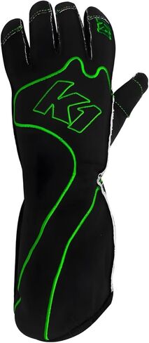 K1 RaceGear Driving Gloves, RS1, Single Layer, Cotton/Polyester, Black/Green, Medium, Pair in Kuwait