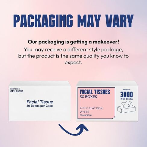 Bulk Tissues, 30 Flat Boxes, 100 Sheets/Box, 3000 Facial Tissues Total, 2-Ply, Soft, White, for Office, Business & Home, Commercial Flat Box Tissues, Hypoallergenic, Unscented, Packaging May Vary in Kuwait