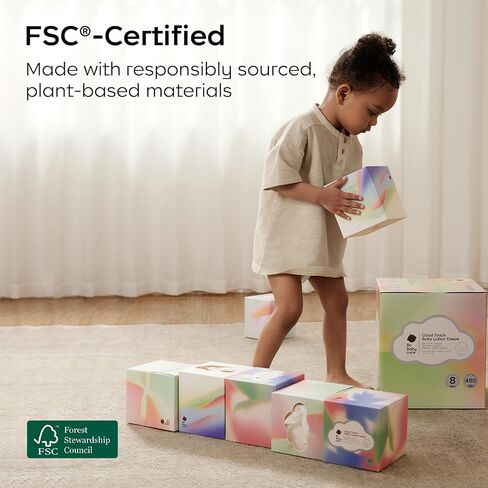 Bc Babycare Cloud Touch Lotion Ultra Soft Facial Tissues, Hypoallergenic, Plant-based Materials, Clean Gentle Baby Essentials, 60 Tissues Per Box, 5-Ply (60 Count (Pack of 4)) in Kuwait