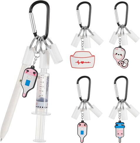 Leinuosen 4 Sets Nurse Week Appreciation Gift, Silicone Syringe Cap Holder with Keyring, Pen Cap Holder for Medical Assistant Nursing Student, Bagel Reel Accessory (Classic Style,White) in Saudi Arabia