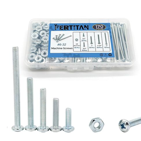 170-Piece #6-32 Machine Screws Assortment Kit – Zinc-Plated Carbon Steel Phillips Pan Head Screws with Nuts, Knobs, Cabinet Screw & Electrician Screw Machine Bolts in Saudi Arabia
